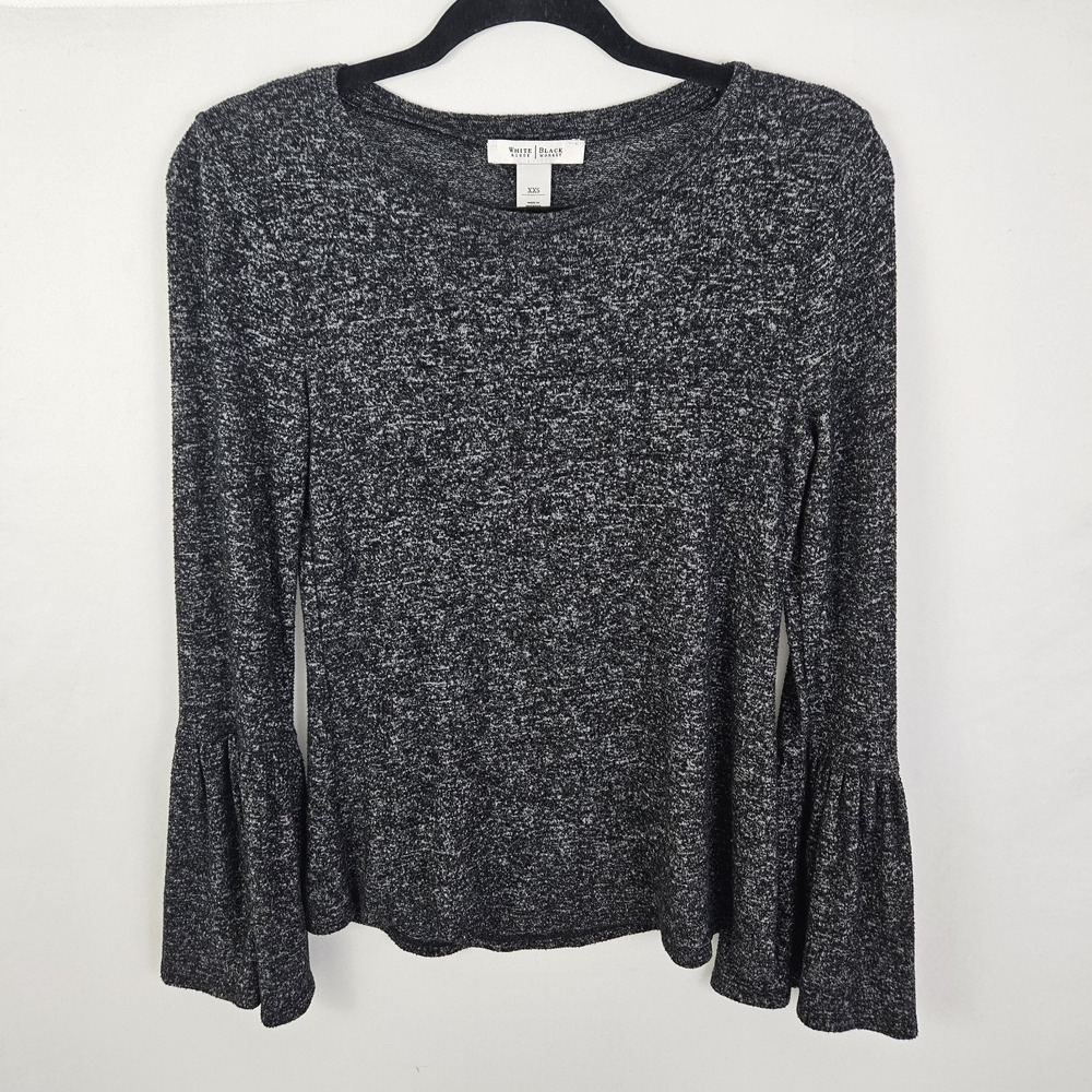 White House Black Market Womens Sweater Top Black Long Sleeve XXS Bell Sleeve